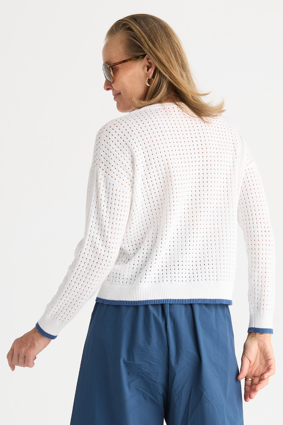 Zaket and Plover Pointelle Zip Cardi in White