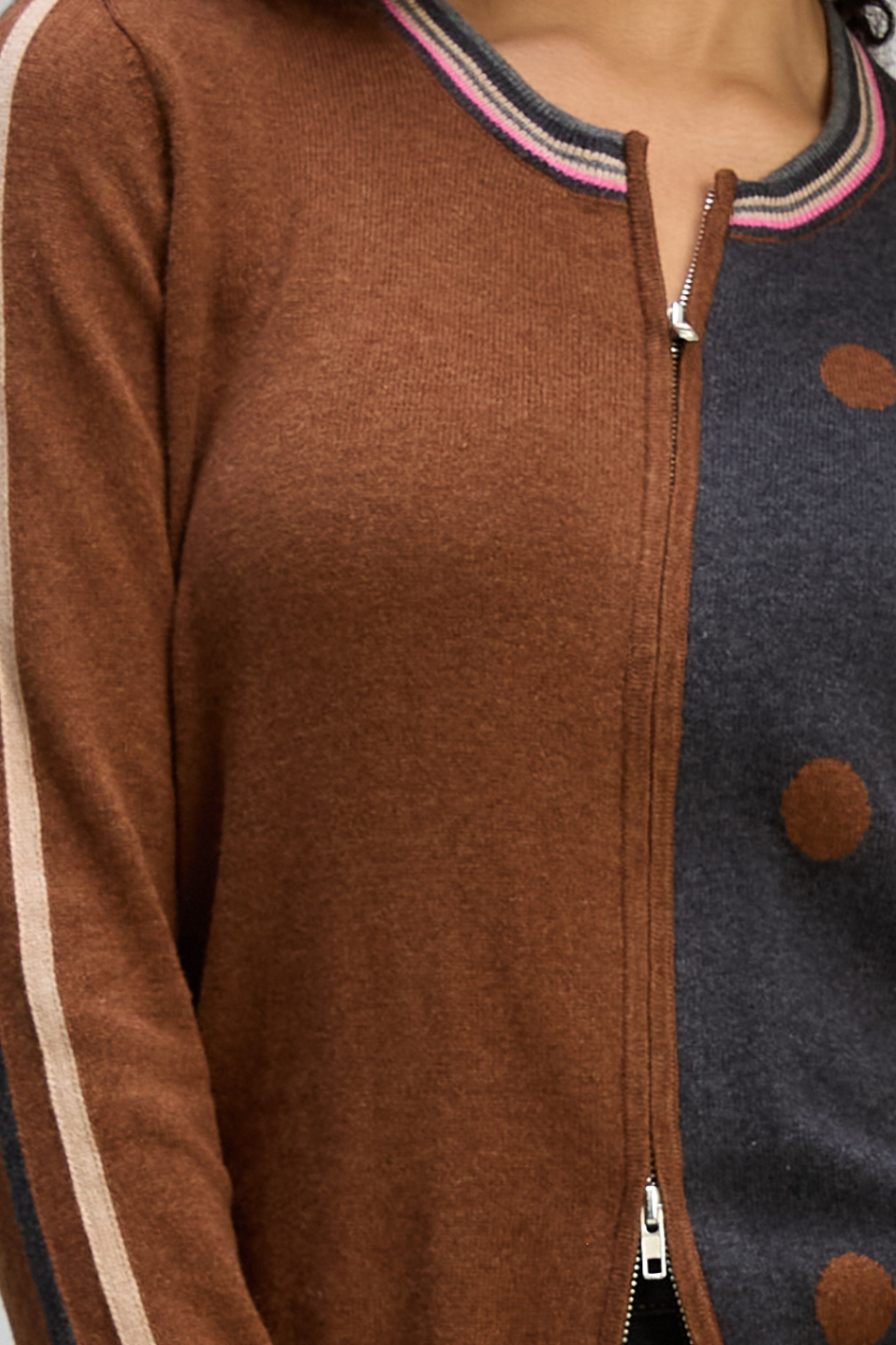 Zaket and Plover Stripe Spot Zip Up in Coffee