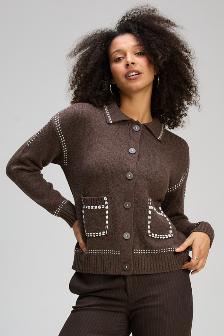 Zaket and Plover Tailored Cardi in Cocoa