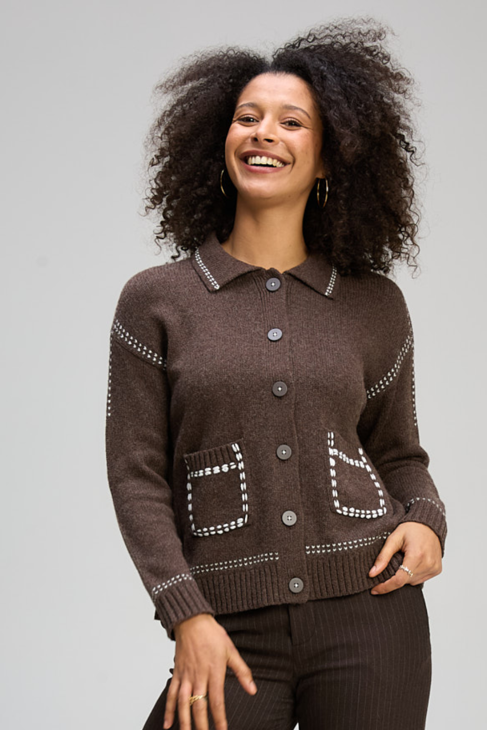 Zaket and Plover Tailored Cardi in Cocoa