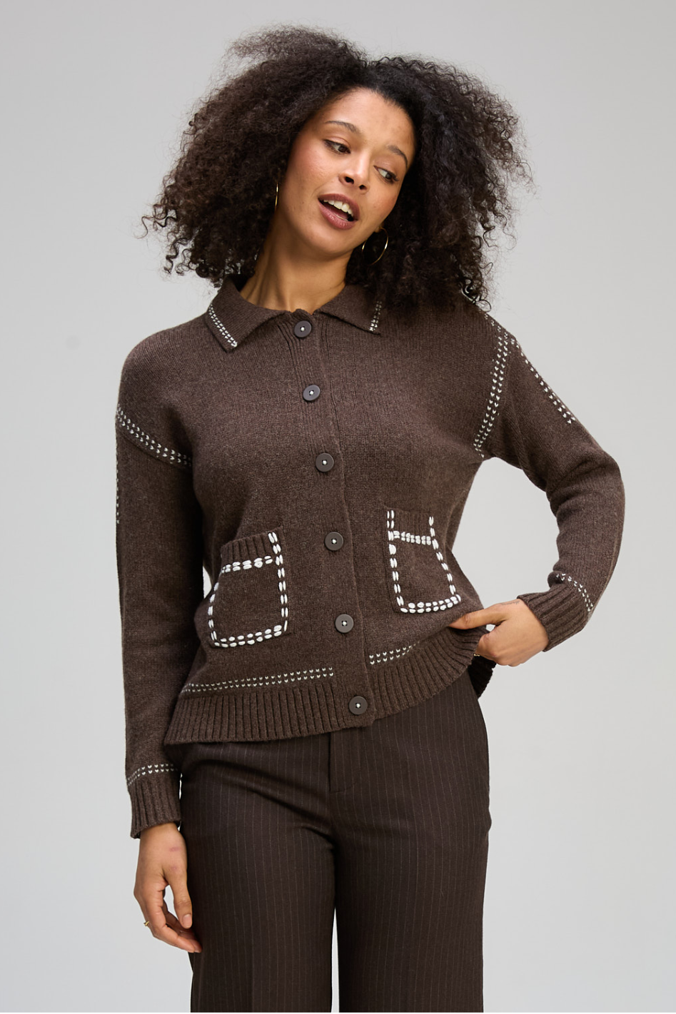 Zaket and Plover Tailored Cardi in Cocoa