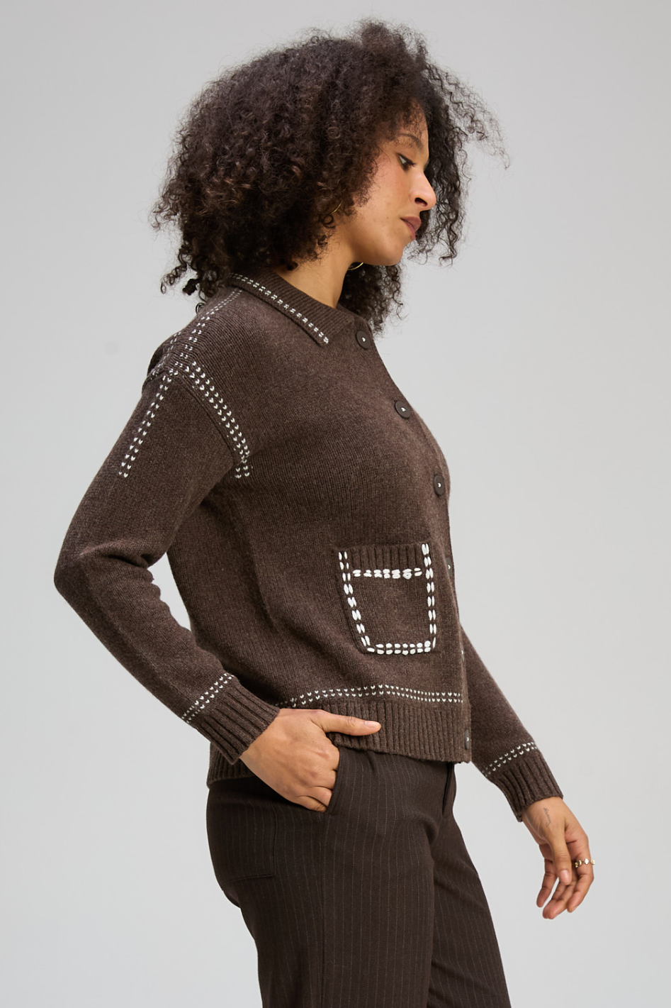 Zaket and Plover Tailored Cardi in Cocoa