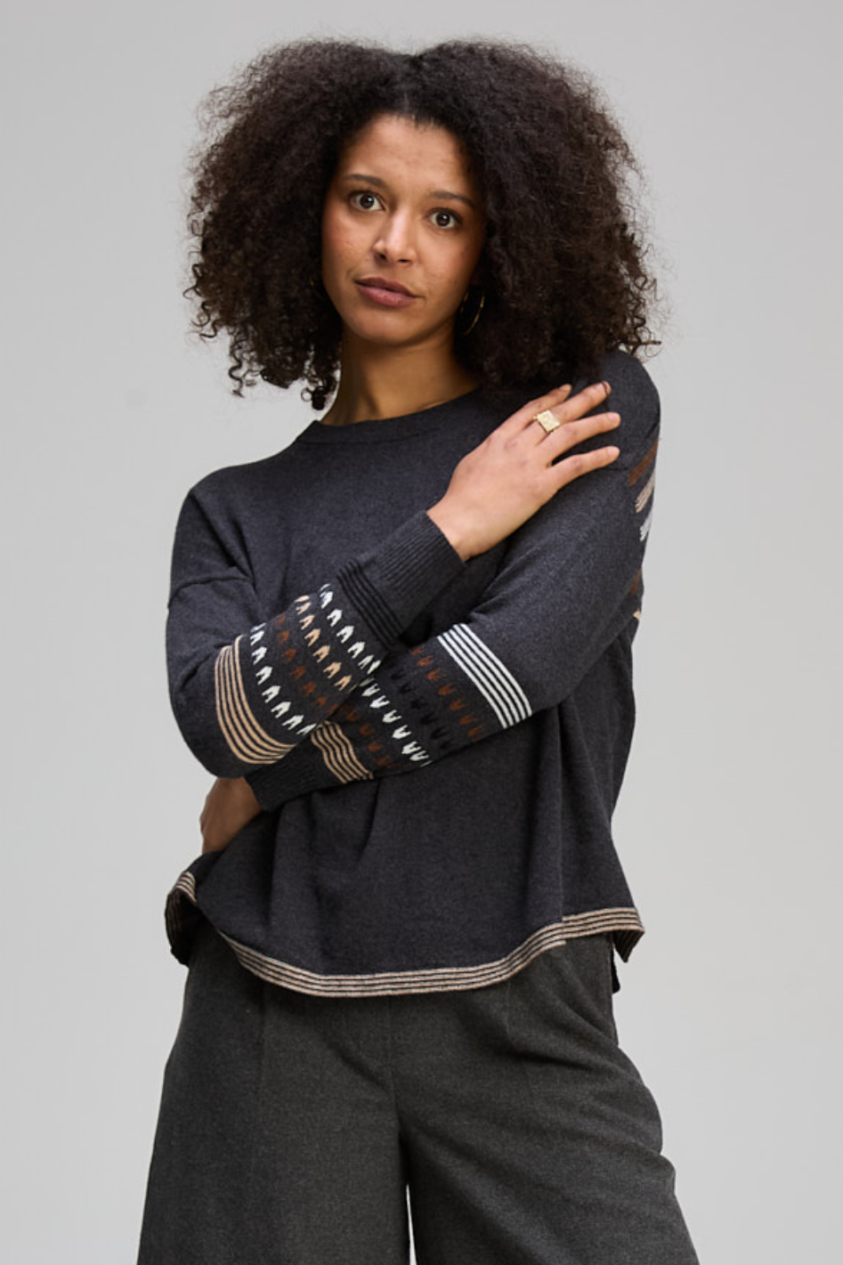 Zaket and Plover Textured Swing Jumper in Charcoal