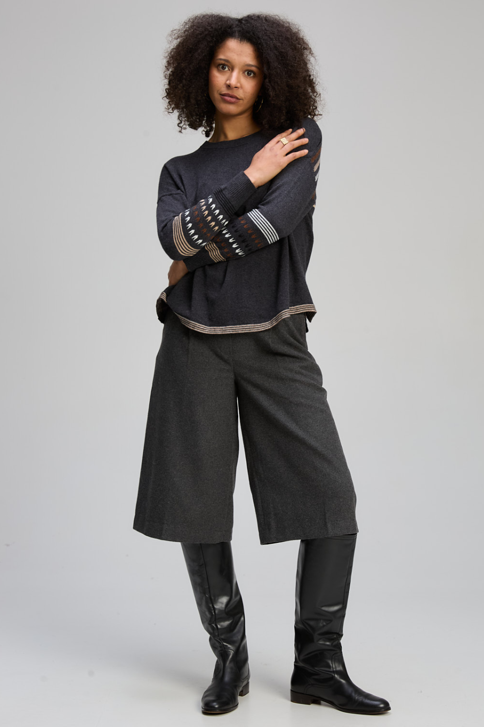 Zaket and Plover Textured Swing Jumper in Charcoal
