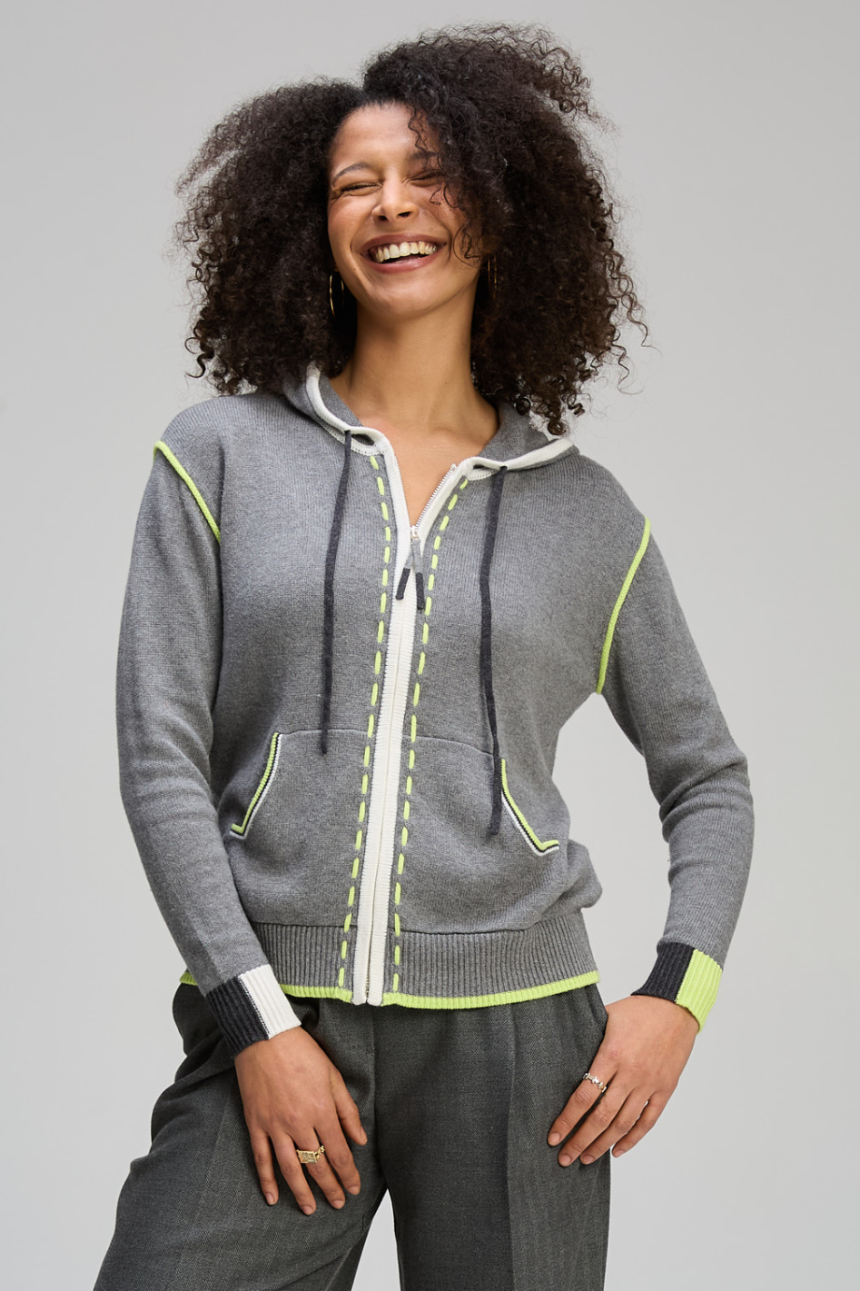 Zaket and Plover Threaded Zip Up Hoodie | Cloud | ZP8128