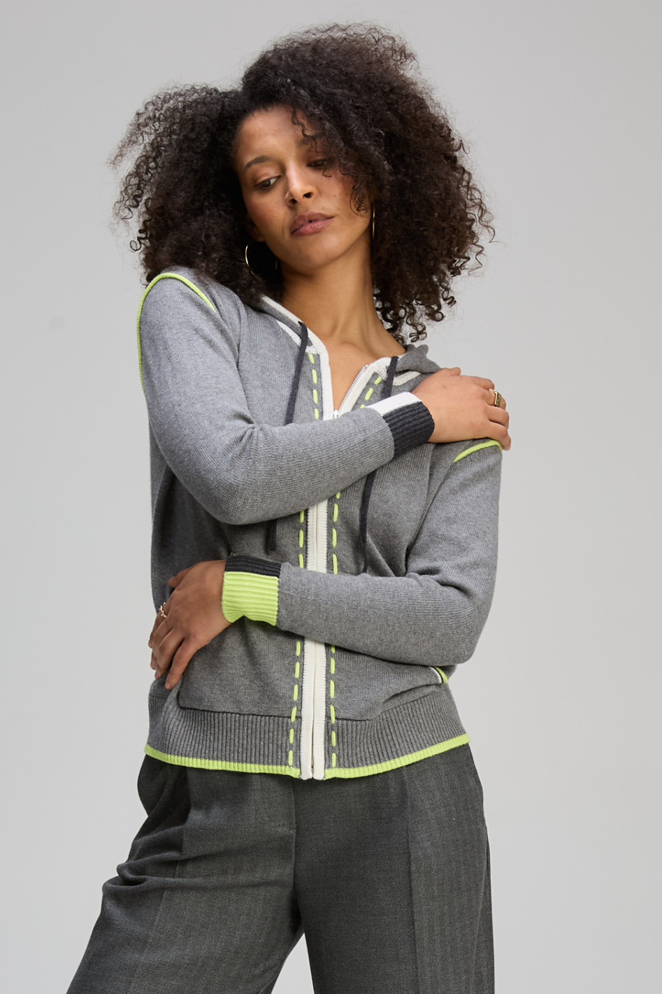 Zaket and Plover Threaded Zip Up Hoodie | Cloud | ZP8128