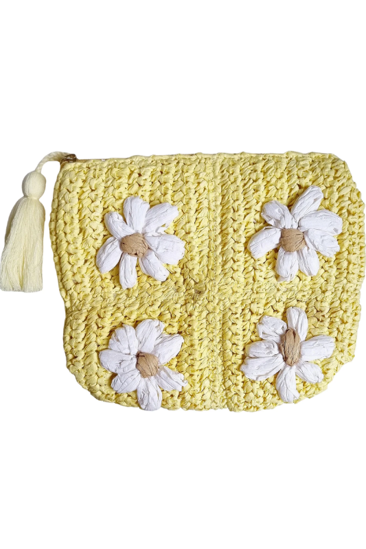 Zoda Daisy Raffia Clutch in Yellow