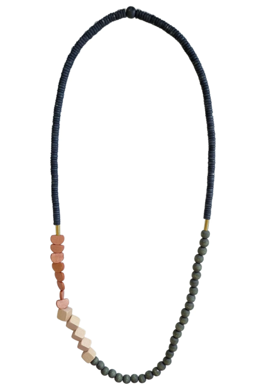 Zoda Siri Wooden Necklace in Navy and Khaki