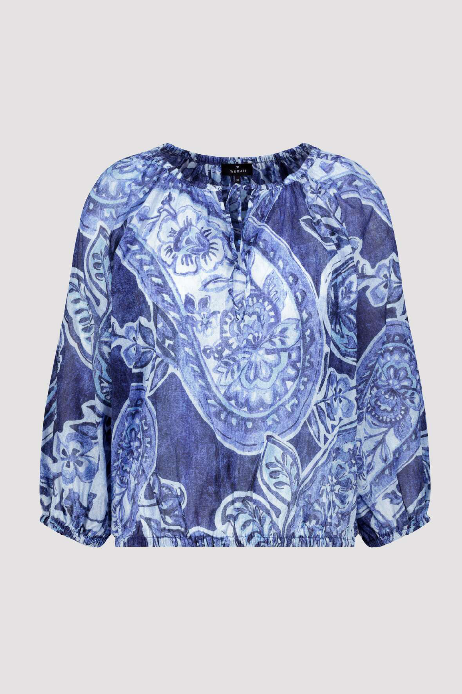 Monari V Neck Blouse in Paisley Allover Navy Blue 