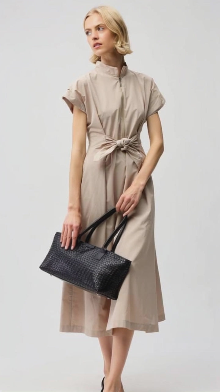 Joseph Ribkoff Memory Fit And Flare Dress With Tie Waist | Parchment