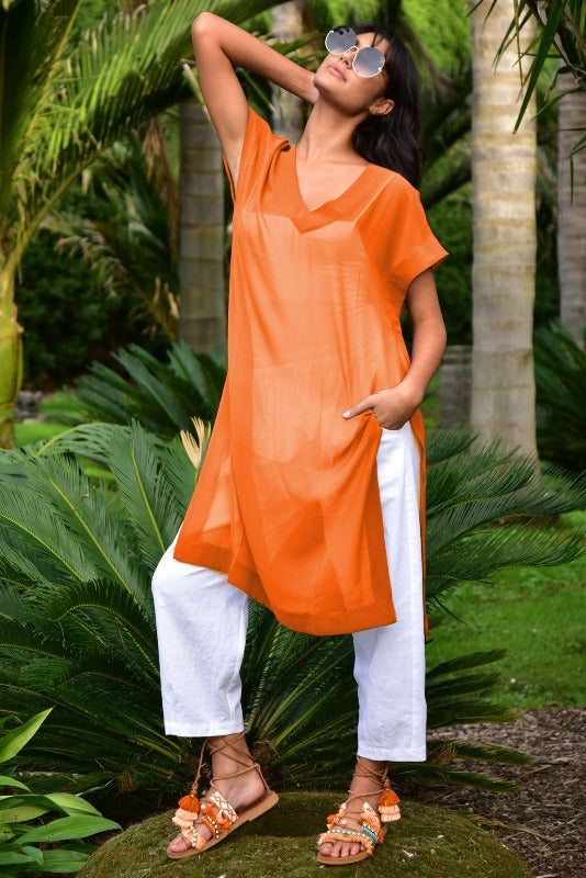 Curate Short and Sheer Dress Orange