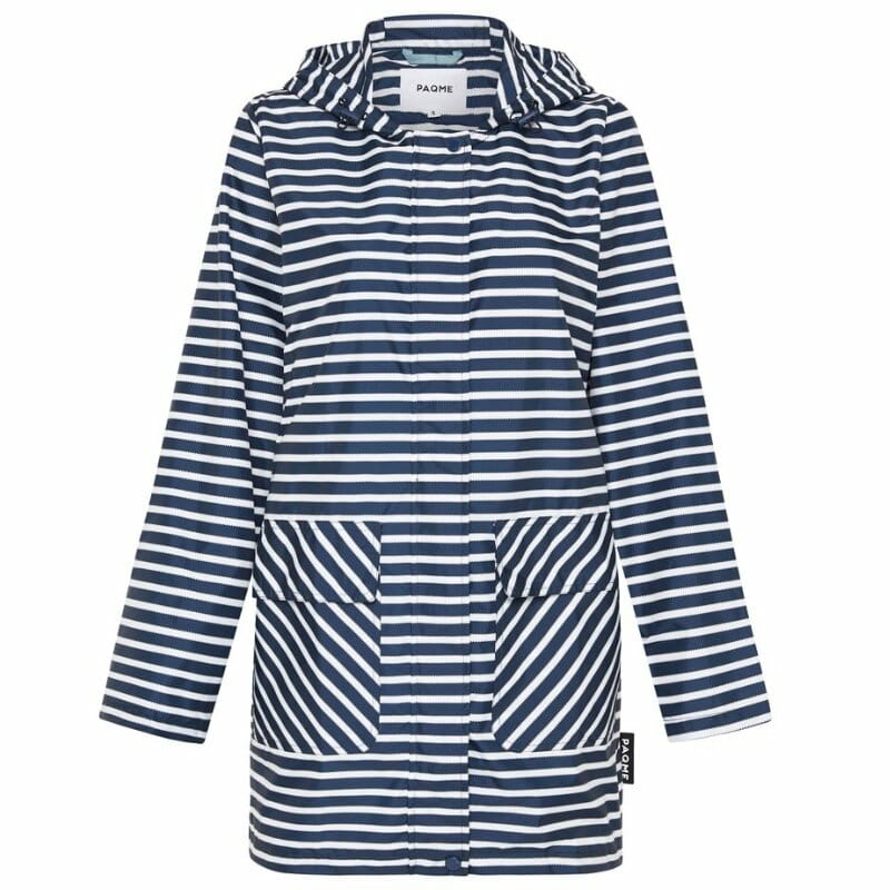 Paqme Womens 3/4 Recycled Raincoat in Navy Stripe