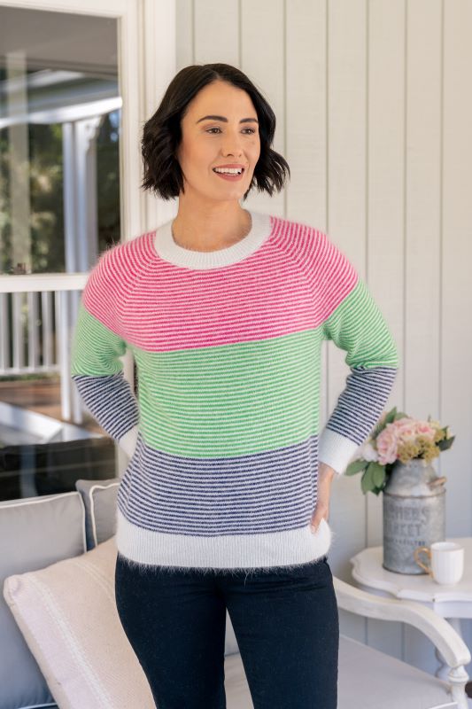 See Saw Angora Blend Multi Stripe Sweater