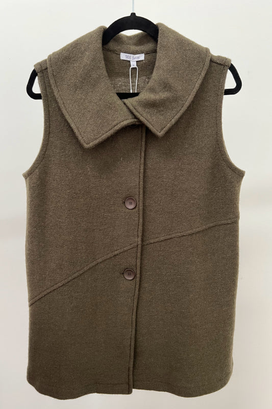 See Saw Boiled Wool Collared Button Vest