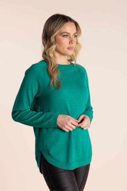 Two T's Merino Scoop Hem Crew