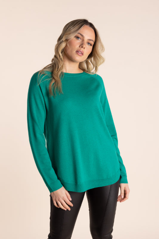 Two T's Merino Scoop Hem Crew