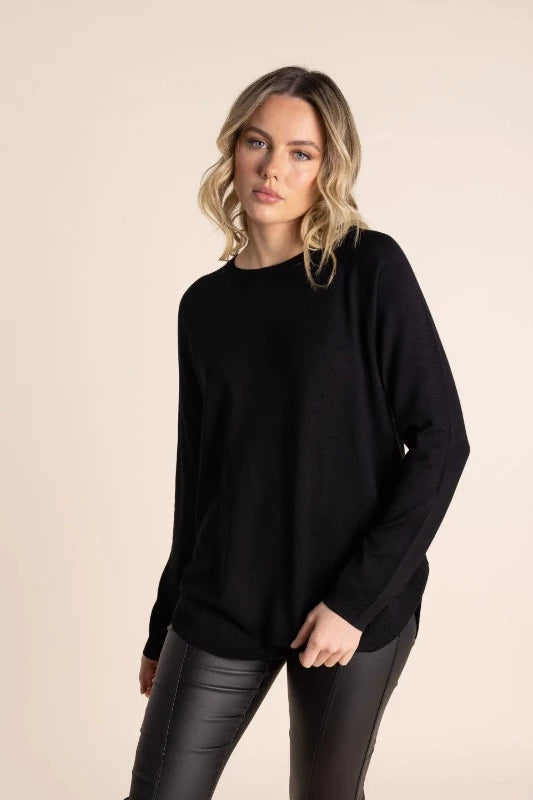 Two T's Merino Scoop Hem Crew