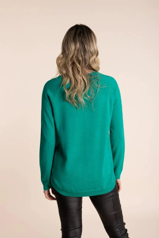 Two T's Merino Scoop Hem Crew