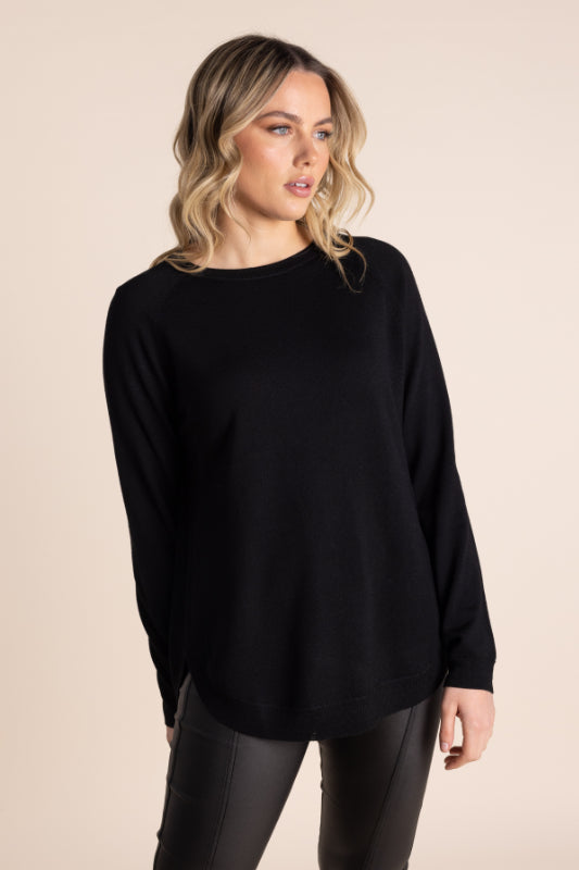 Two T's Merino Scoop Hem Crew